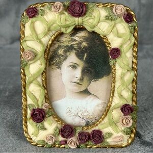 VTG Dezine Picture Frame Hand Painted 3D Victorian Purple Roses Cottage Core